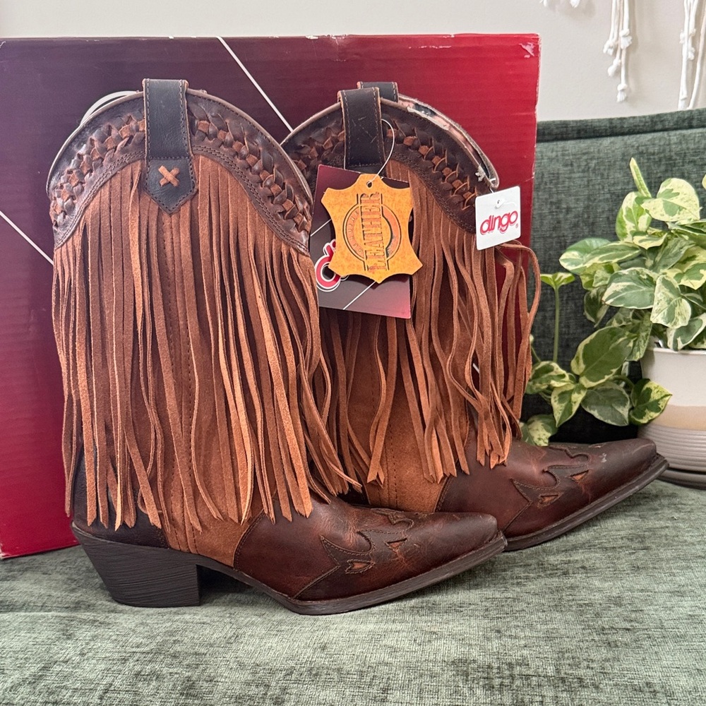 Dingo Tan and Brown Fringe Boots